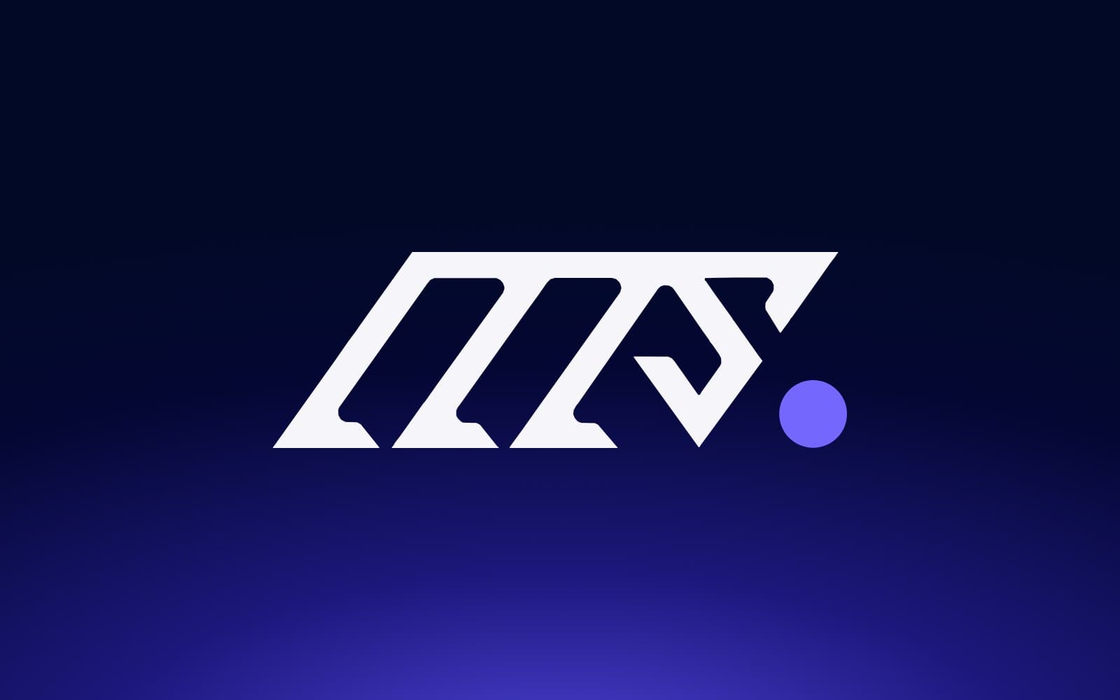 The MDS monogram in white with its violet point, on a deep navy ground lit with blue and violet light.